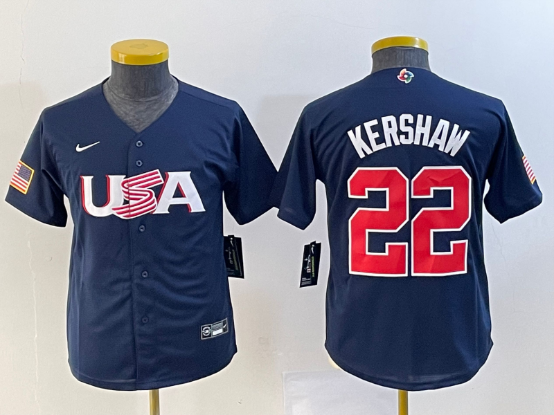 Women's USA Baseball #22 Clayton Kershaw 2023 Navy World Baseball Classic Stitched Jersey(Run Small)